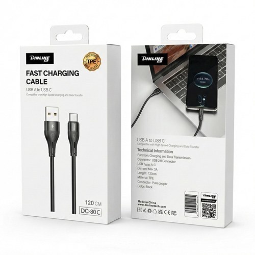 قیمت و خرید کابل تبدیل USB به USB-C دینلاین مدل DC-80 C طول 1.2 متر