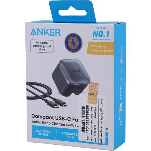 خرید و قیمت شارژر دیواری 45 وات انکر مدل B2692 به همراه کابل تبدیل USB-C اورجینال گارانتی ایستا